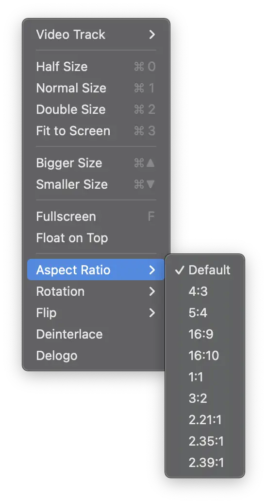 VueSpot aspect ratio menu