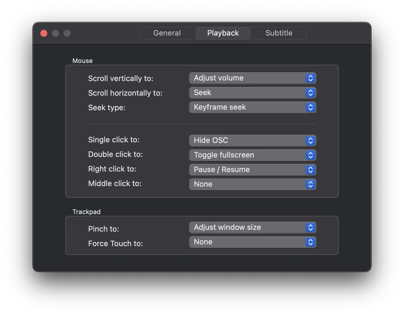 VueSpot playback settings interface